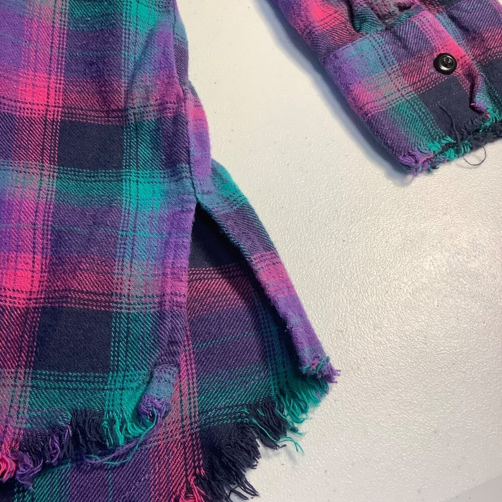 One 24 Rags Plaid Flannel Top – Women’s L – Fringe Hem Grunge Vibes - Picture 8 of 11